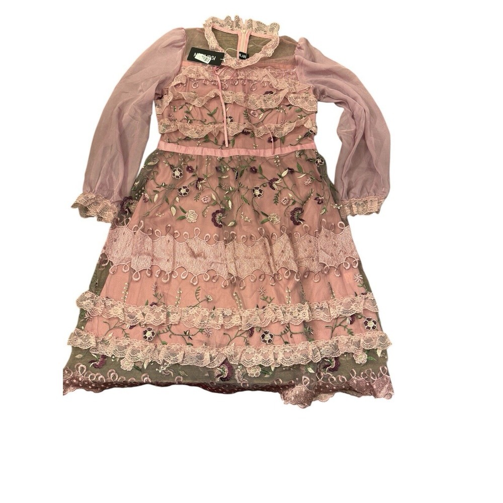 Kaimilan Dress Lace Ruffle Mesh Overlay, Purple Floral, Size 10‎ Embroidered